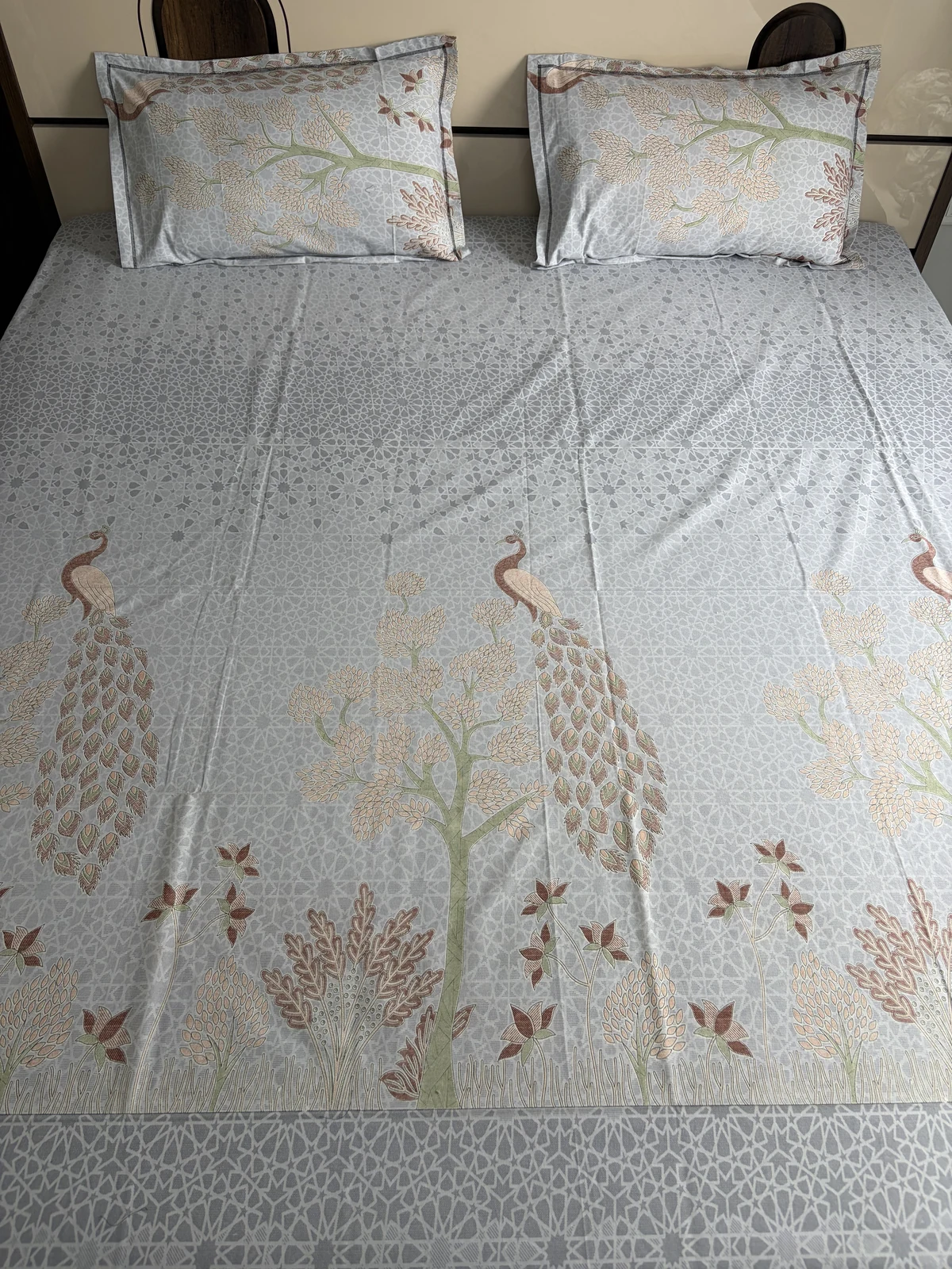 Ghoomer organic cotton king bedsheet with peacock and tree print